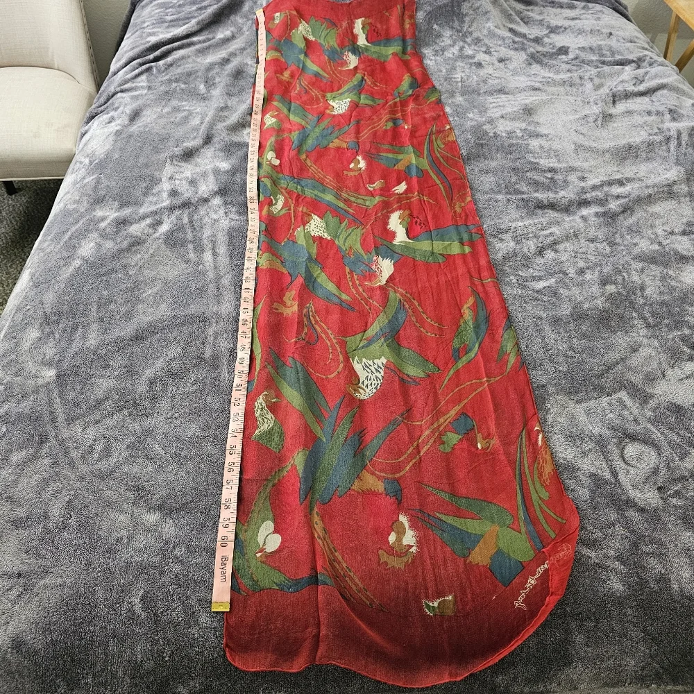 Chiffon Scarf Vintage Red Rooster Print Very Light And Airy Womens Retro - Picture 10 of 11